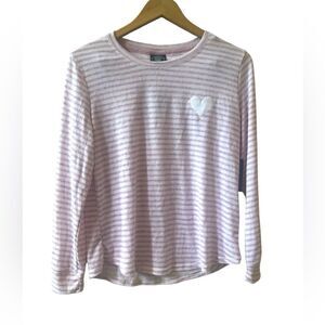 Laura Ashley Soft & Cozy Loungewear Top Sz Medium Oat Mauve Stripe Heart NWT